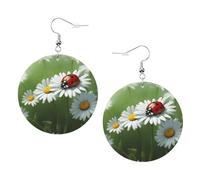 Ladybug On Daisy Flower Printed Round Earrings For Women, 1 Pair Lightweight Leather Pierced Earrings Set Trendy Jewelry Gifts For Women Girls
