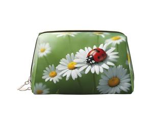 Ladybug on Daisy Flower Printed Zippered Toiletry Bag, Wide Open Storage Case for Personal Care Items and Cosmetics
