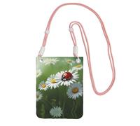 Ladybug On Daisy Flower Printing Crossbody Phone Case For Adult Wallet Crossbody Shoulder Bag With Detachable Shoulder Strap