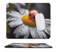 Ladybug on Daisy Flower Stitched Edge Mouse Pad