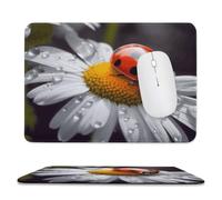 Ladybug on Daisy Flower Stitched Edge Mouse Pad