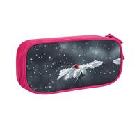 Ladybug On Flower Large Capacity Double Layer Pencil Case,Customizable Full Print Polyester Fabric Organizer-School, Office, Travel Makeup Pouch