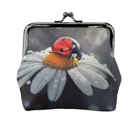 Ladybug on Flower Printed Coin Purse for Women Cute PU Leather Coin Wallet Mini Coin Purse Pouch with Kiss-Lock