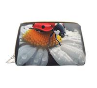 Ladybug on Flower Printed Makeup Bag for Women Portable Leather Make up Bag Travel Zipper Cosmetic Bags Organizer