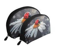 Ladybug on Flower Printed Makeup Bags 2-Piece Portable Shell Travel Toiletry Bag Cosmetic Organizer Bag for Women