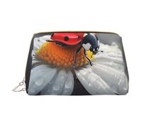 Ladybug on Flower Printed Small Makeup Bag Portable Leather Make up Bag Travel Zipper Cosmetic Bags Organizer for Women