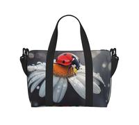 Ladybug on Flower Printed Travel Bag Duffle Bag for Men Women, Large Water Resistant Gym Bag Weekend Holdall Bag with Shoulder Strap