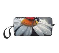 Ladybug on Flower Printed Travel Makeup Bag Portable Cosmetic Bag Makeup Case Toiletry Handbag Organiser for Women