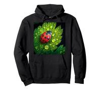 Ladybug On Green Leaf With Dew Drops Nature Macro Pullover Hoodie