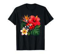 Ladybug On Tropical Flowers Hawaiian Garden Vibes T-Shirt