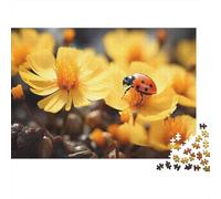 Ladybug on Yellow Flower 1000-Piece Puzzle for Adults, 70x50cm/1000pcs, to Complete Gradually over A Weekend; White Card Pieces for A Neat Table