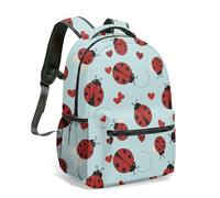 Ladybug Pattern 16 Inch Backpack Cute Pink Heart Cartoon All Over Print Rucksack for Travel Commute Aesthetic Daypack (02)