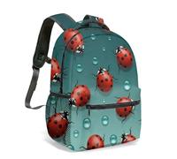 Ladybug Pattern 16 Inch Backpack Cute Pink Heart Cartoon All Over Print Rucksack for Travel Commute Aesthetic Daypack (07)