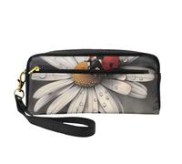 Ladybug Pattern Printed Leather Makeup Bags with Wrist Strap Portable Travel Toiletry Bag Cosmetic Organizer Bag for Women