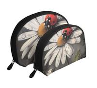 Ladybug Pattern Printed Makeup Bags 2-Piece Portable Shell Travel Toiletry Bag Cosmetic Organizer Bag for Women