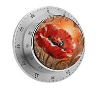 Ladybug Petal Kitchen Timer 60 Minute Visual Wind Up Timers Indoor Mechanical Timers with Magnetic Base Stainless Steel Timer for Home Cooking Time Management Tool