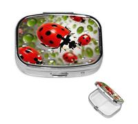 Ladybug Pill Box 2 Compartment Medicine Pill Organizer Square Pill Case for Purse & Pocket Travel Pillbox Portable Metal Medicine Vitamin Fish Oil Organizer Unique Gift