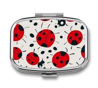 Ladybug Pill Box with Red and Black Spots 2 Compartments Portable Pill Organizer for Pocket or Purse Decorative Metal Medicine Vitamins Organizer