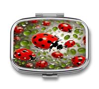 Ladybug Pill Organizer Small Pill Box with Two Compartments Pill Case Metal Medicine Organizer Portable Medicine Box Holder Medication Holder Travel Pill Container