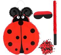 Ladybug Pinata Set with 15.3 x 11.8 x 2.7 Inch Lady Bug Piñata Blindfold Stick and Confetti for Birthday Fiesta Baby Shower Animal Theme Party Supplies