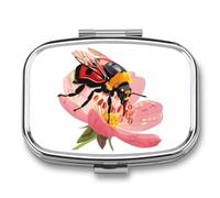 Ladybug Pink Flower Pill Case Box with 2 Compartment Medicine Vitamin Organizer for Purse Pocket 5.5x4cm