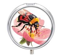 Ladybug Pink Flower Pill Case Box with 3 Compartment Medicine Vitamin Organizer for Purse Pocket 5x5cm