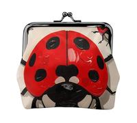 Ladybug Print Printed Coin Purse Pouch-Mini Coin Wallet,Change Purse,Leather Coin Pouch Holder For Woman Girls, Black, One Size, Modern,european Style, Retro