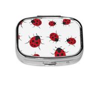 Ladybug Print Square Metal Pill Box Decorative Pill Case - Carry Your Meds in Style (Rectangular)