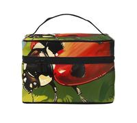 Ladybug Print Travel Makeup Bag - Large Capacity Lightweight Cosmetic Organizer with Handle & Zipper Closure, Large Capacity Toiletry Bags, Holiday Essentials for Women