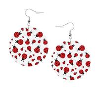 Ladybug Printed Faux Leather Earrings Set For Women, 1 Pair Lightweight Dangle Drop Pierced Earrings Jewelry Gifts For Women