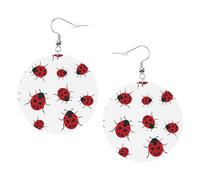 Ladybug Printed Faux Leather Earrings Set For Women, 1 Pair Lightweight Dangle Drop Pierced Earrings Jewelry Gifts For Women