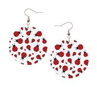 Ladybug Printed Faux Leather Earrings Set For Women, 1 Pair Lightweight Dangle Drop Pierced Earrings Jewelry Gifts For Women