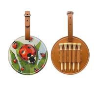 Ladybug Printed Golf Tee Holder Fits 5 Tees, Brown PU Leather