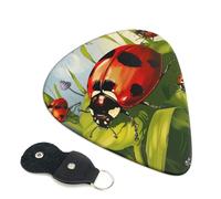 Ladybug Printed Guitar Picks, 6 Pack with Leather Keychain Pick Holder - 0.46mm, 0.71mm, 0.96mm Assorted Thickness for Acoustic Ukulele, Electric Guitar, Acoustic Guitar, Bass