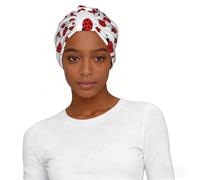 Ladybug Printed Knotted Turban Hat, Comfy Sleep Cap Protective Headwear, for Home Work Travel Comfort