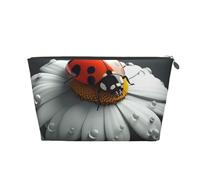 Ladybug Printed Toiletry Bag for Women Girl Portable Travel Cosmetic Bag Leather Makeup Pouch Organizer with Silver Zipper