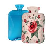 Ladybug Rose Flowers Pink Hot Water Bottle with Cover, 2L Large Capacity Hot Water Bag for Hot Cold Compress, Hand Feet Warmer, Neck Shoulder Pain Relief