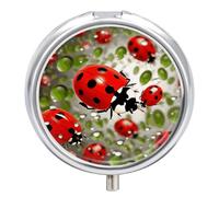 Ladybug Round Pill Boxes with 3 Compartments, Portable Travel Pill Organizer Box, Mini Metal Pill Holder and Vitamin Containers for Fish Oil and