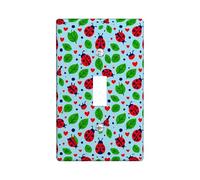 Ladybug Single Light Switch Cover Plate, Playful Fanciful Hearts Leaves Spring Blue Plastic Standard Size Wall Switch Plates Accents for Home Living Room Bedroom Bathroom Decor (Single)