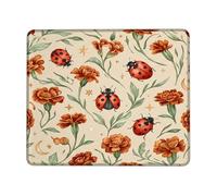Ladybug Small Mouse Pad, Fall Botanical Marigold Leaves Fall Red Square Rubber Smooth Portable Mini Desk Mousepad Decor for Home Office Work Gaming Desk Square 8x10 Inch