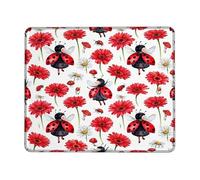 Ladybug Small Mouse Pad, Fanciful Playful Flower Chrysanthemum Spring Red Square Rubber Washable Aesthetic Mousepads for Desk Desk Accessories for Gaming Computer Laptop Square 8x10 Inch