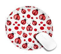 Ladybug Small Mouse Pad, Fanciful Playful Heart Circle Spring Red Round Rubber Washable Stitched Edge Cloth Mousepad Desk Decor for Office Home Dorm Laptop Round 8x8 Inch