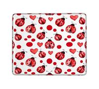 Ladybug Small Mouse Pad, Fanciful Playful Heart Circle Spring Red Square Rubber Washable Mini Travel Desk Mousepad Idea for Home Office Desk Laptop Gamers Gift Square 8x10 Inch