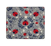 Ladybug Small Mouse Pad, Nature Fanciful Flower Leaf Spring Red Square Rubber Smooth Stitched Edge Cloth Mousepad Desk Decor for Office Home Dorm Laptop Square 8x10 Inch