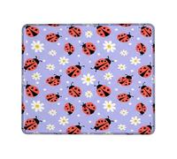 Ladybug Small Mouse Pad, Playful Colorful Chrysanthemum Flower Spring Red Square Rubber Washable Portable Travel Mousepad Desk Accessories for Gaming Computer Laptop Square 8x10 Inch