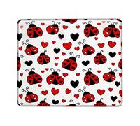 Ladybug Small Mouse Pad, Playful Cute Heart Black Spring Red Square Rubber Washable Aesthetic Desk Mousepads Accessories for Office Home Computer Laptop Square 8x10 Inch
