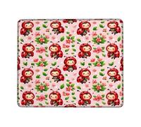 Ladybug Small Mouse Pad, Playful Fanciful Flower Leaf Spring Red Square Rubber Non Slip Stitched Edge Cloth Mousepad Desk Accessories for Gaming Computer Laptop Square 8x10 Inch