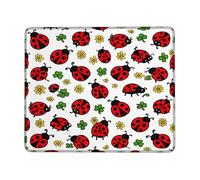 Ladybug Small Mouse Pad, Playful Fanciful Flower Shamrock Spring Red Square Rubber Smooth Aesthetic Desk Mousepads Accessories for Office Home Computer Laptop Square 8x10 Inch