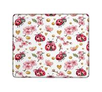 Ladybug Small Mouse Pad, Spring Fanciful Cherries Blossom Butterfly Spring Red Square Rubber Smooth Aesthetic Mousepads for Desk Accessories for Office Home Computer Laptop Square 8x10 Inch