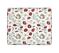 Ladybug Small Mouse Pad, Spring Nature Chrysanthemum Watering Can Spring Red Square Rubber Non Slip Mini Travel Desk Mousepad Desk Accessories for Gaming Computer Laptop Square 8x10 Inch